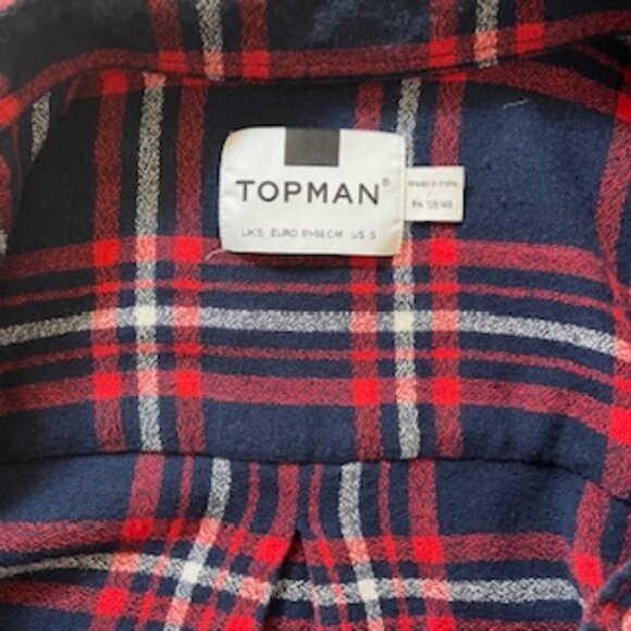🧡3/15 TOPMAN Red Blue Plaid Cotton Shirt Men's S - Picture 13 of 13
